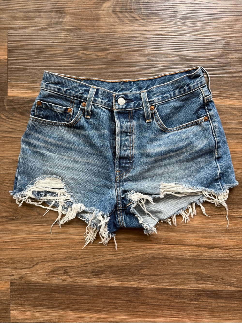 Levi's Distressed Cutoff Denim Shorts - Medium Blue